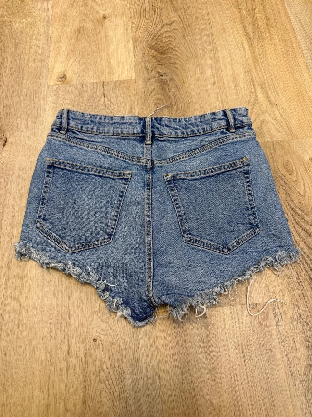 Zara Medium Blue Frayed Hem Distressed Denim Shorts